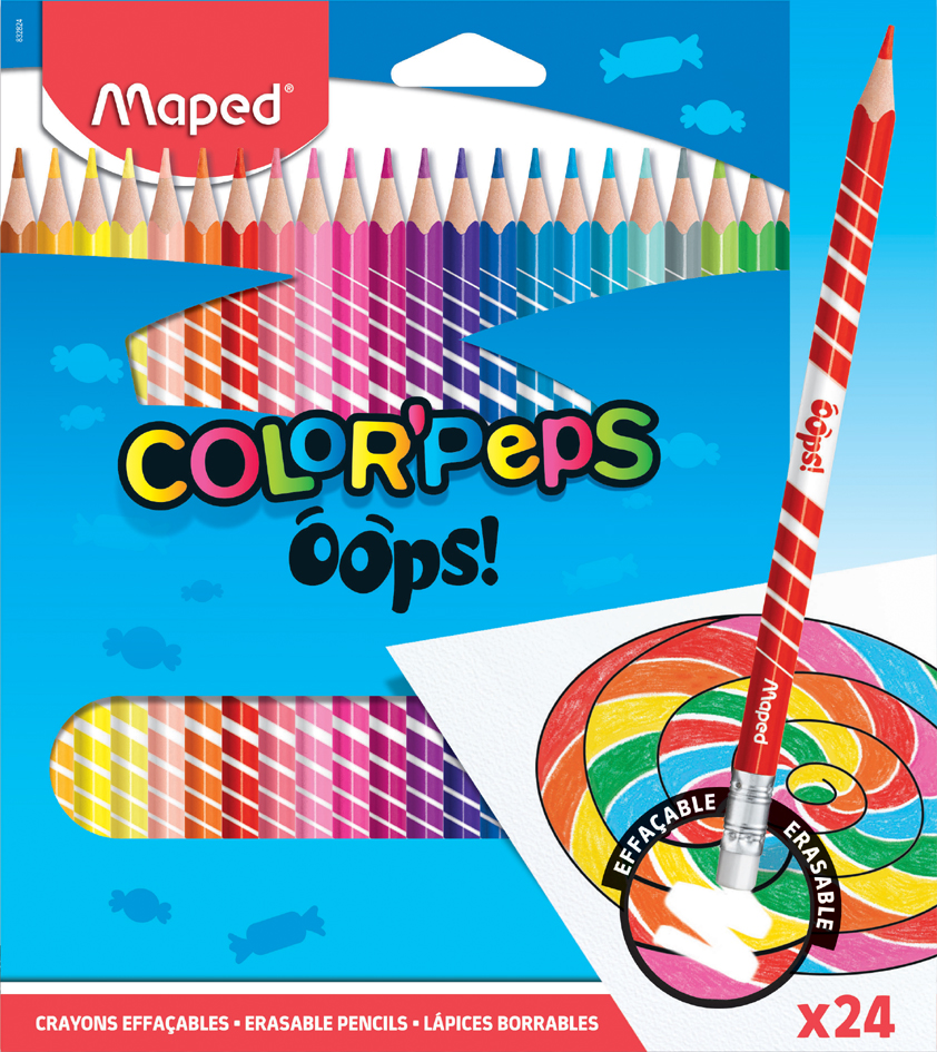 Crayons de couleur COLOR'PEPS, effaçable - étui carton de 24