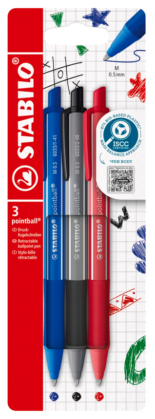 STABILO Stylo bille rétractable pointball colorful, 3 pièces