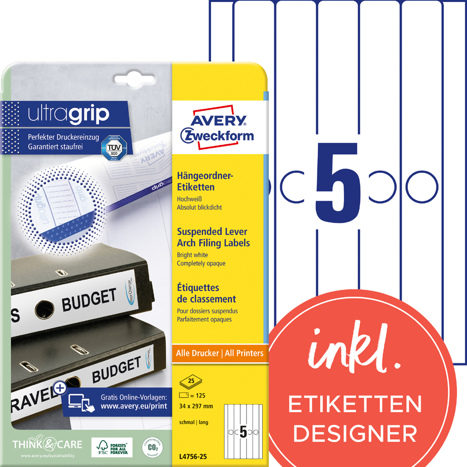 AVERY Zweckform Etiquette pour dos de classeurs suspendus