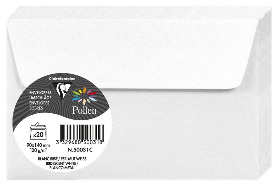 Pollen by Clairefontaine Enveloppes 90 x 140 mm, blanc irisé