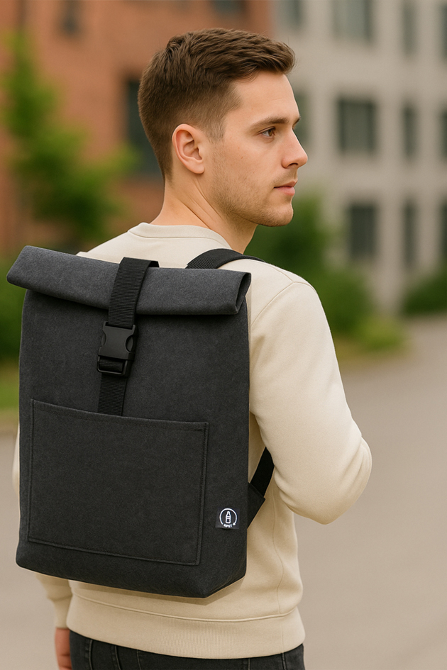 STOP Sac à dos rolltop pour laptop, feutre RPET, gris foncé