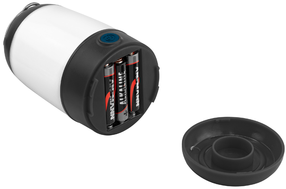 Mini lampe de camping, avec compartiment à piles ouvert