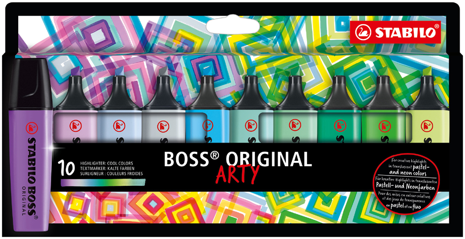 Surligneur BOSS® ORIGINAL, étui ARTY de 10 - couleurs froides