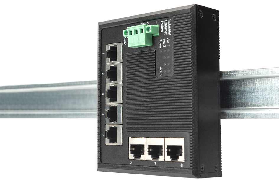 DIGITUS Commutateur industriel plat Gigabit, 8 ports, IP40