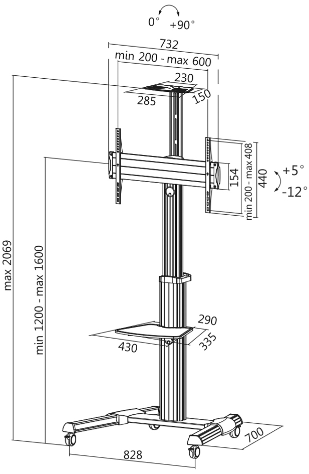 Support pour téléviseur - dimensions