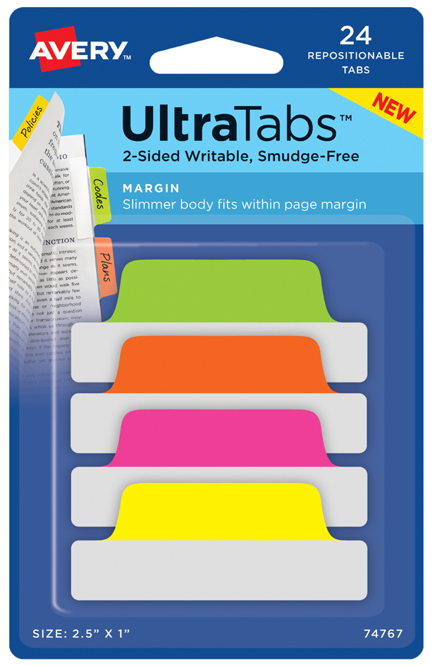 AVERY Zweckform Onglet adhésif UltraTabs fluo, 63,5 x 25 mm