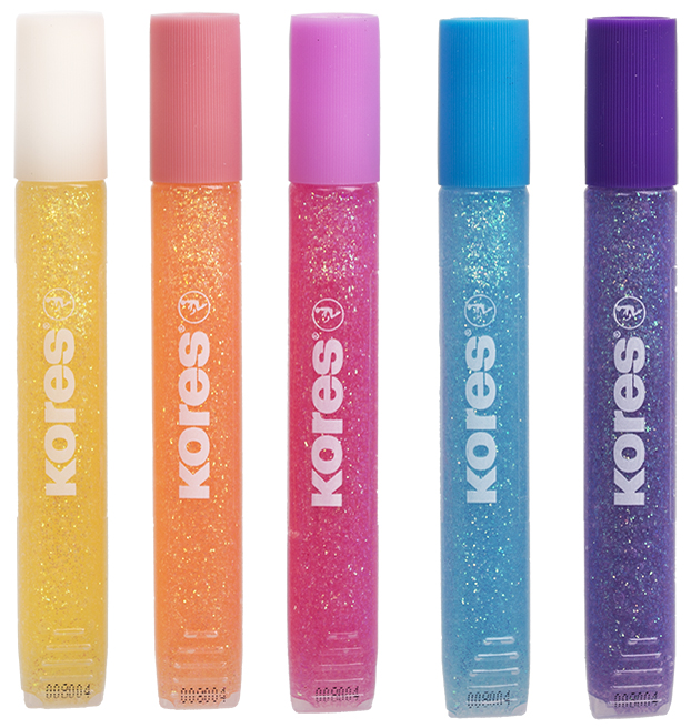 Kores Colle liquide 'Glitter Glue', couleurs pastelles Tube 5 x 10,5 ml