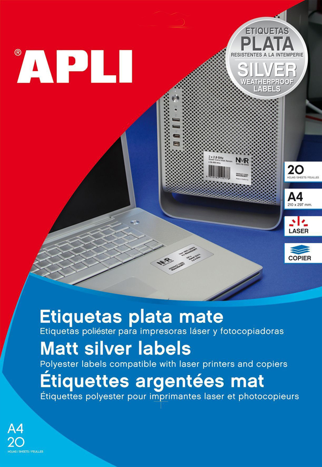 APLI Etiquette polyester, résistant, 210 x 297 mm, argent