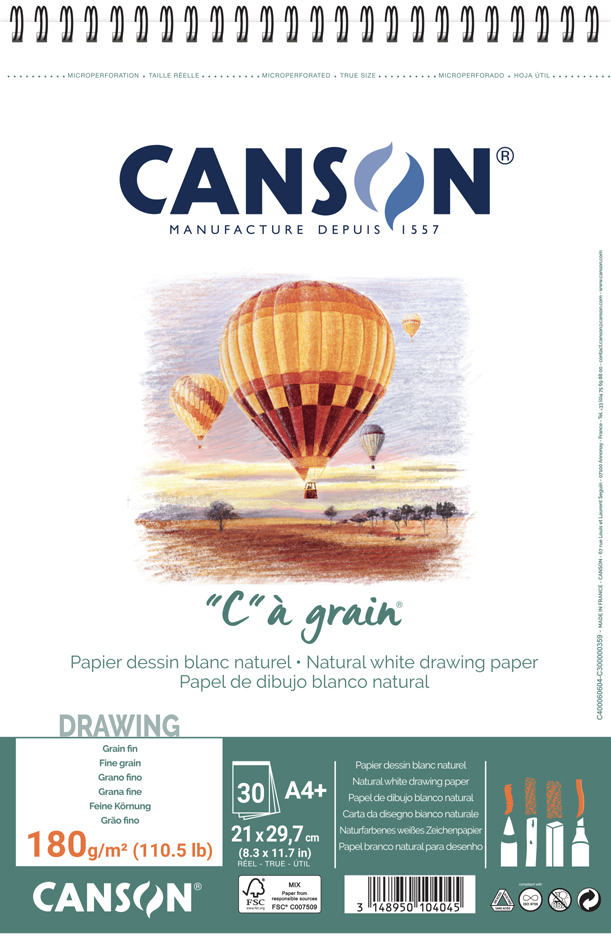 CANSON Album spiralé de papier dessin 'C' à grain, A3
