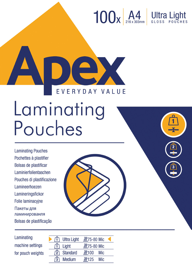 Apex Pochette de plastifcation Ultra Light, A4, 150 microns
