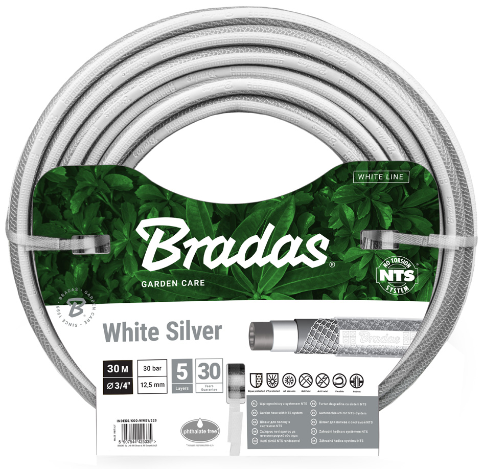 Bradas Tuyau d'arrosage NTS WHITE SILVER, 1/2', 20 m