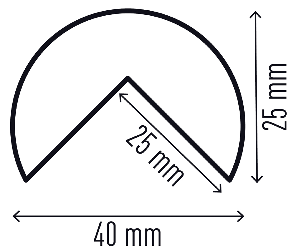 Vue détaillée : dimensions du profilé de protection d'angle C25R