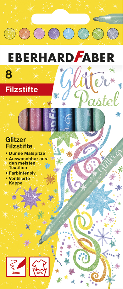 EBERHARD FABER Feutre à paillettes pastel, étui carton de 8