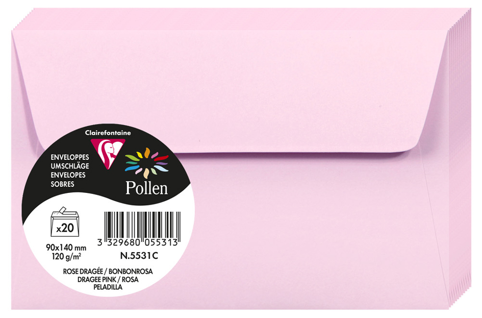 Pollen by Clairefontaine Enveloppes 90 x 140 mm, rose dragée