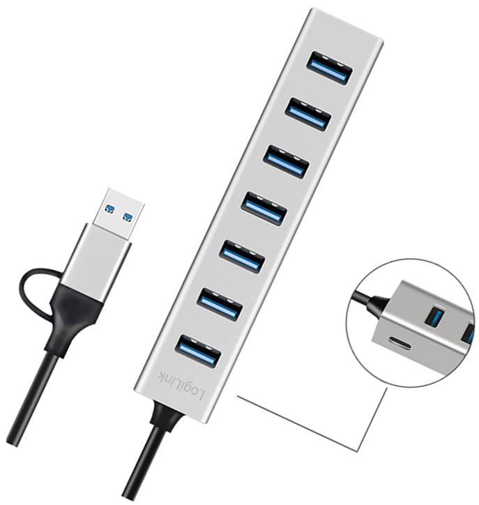LogiLink Hub USB 3.0, 7 ports, 7x USB-A, argent