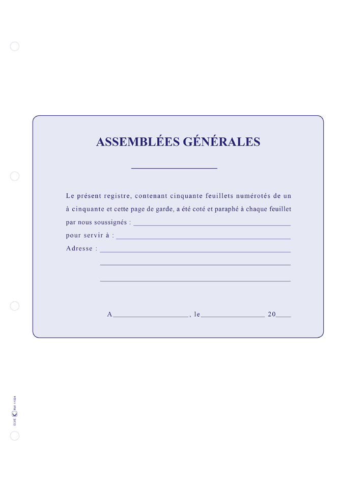 Reliure "Registre Légal des Sociétés", détail assemblées générales