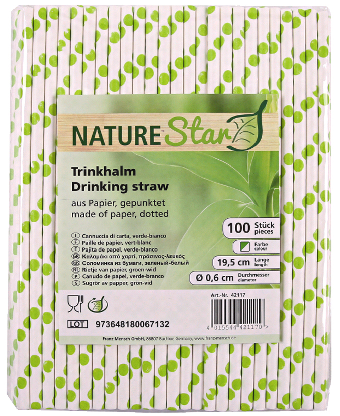 NATURE Star Paille en papier, 197 mm, à pois vert / blanc