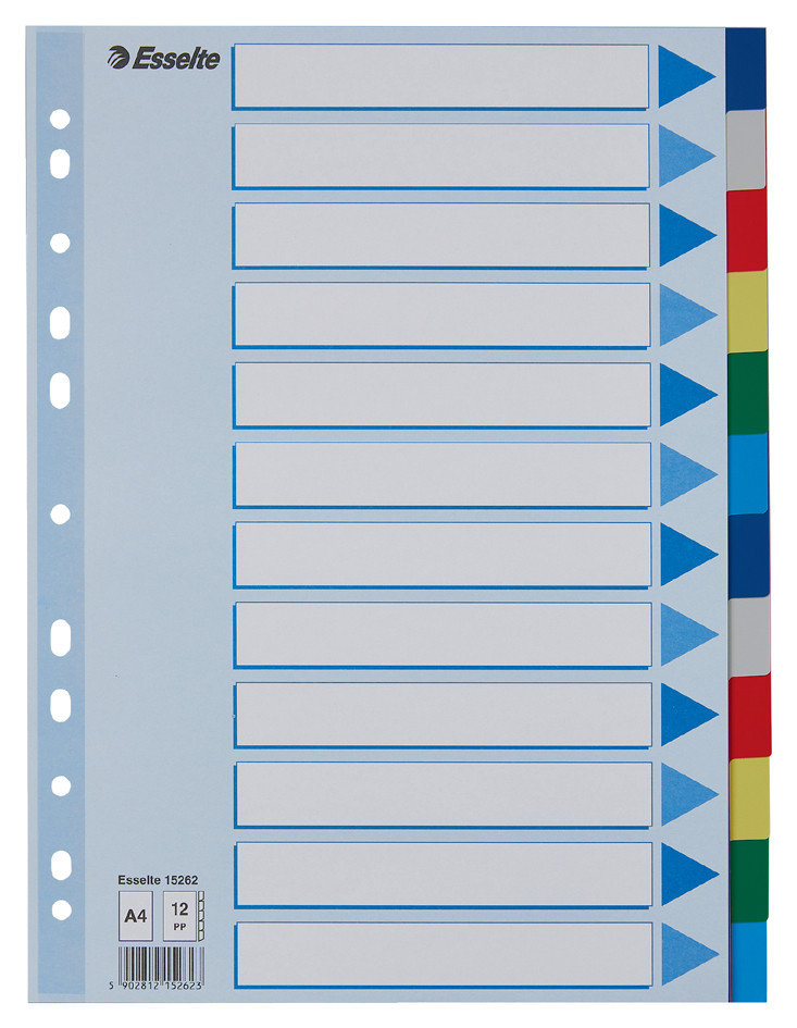 Esselte Intercalaires en plastique, uni, A4, PP,12 touches