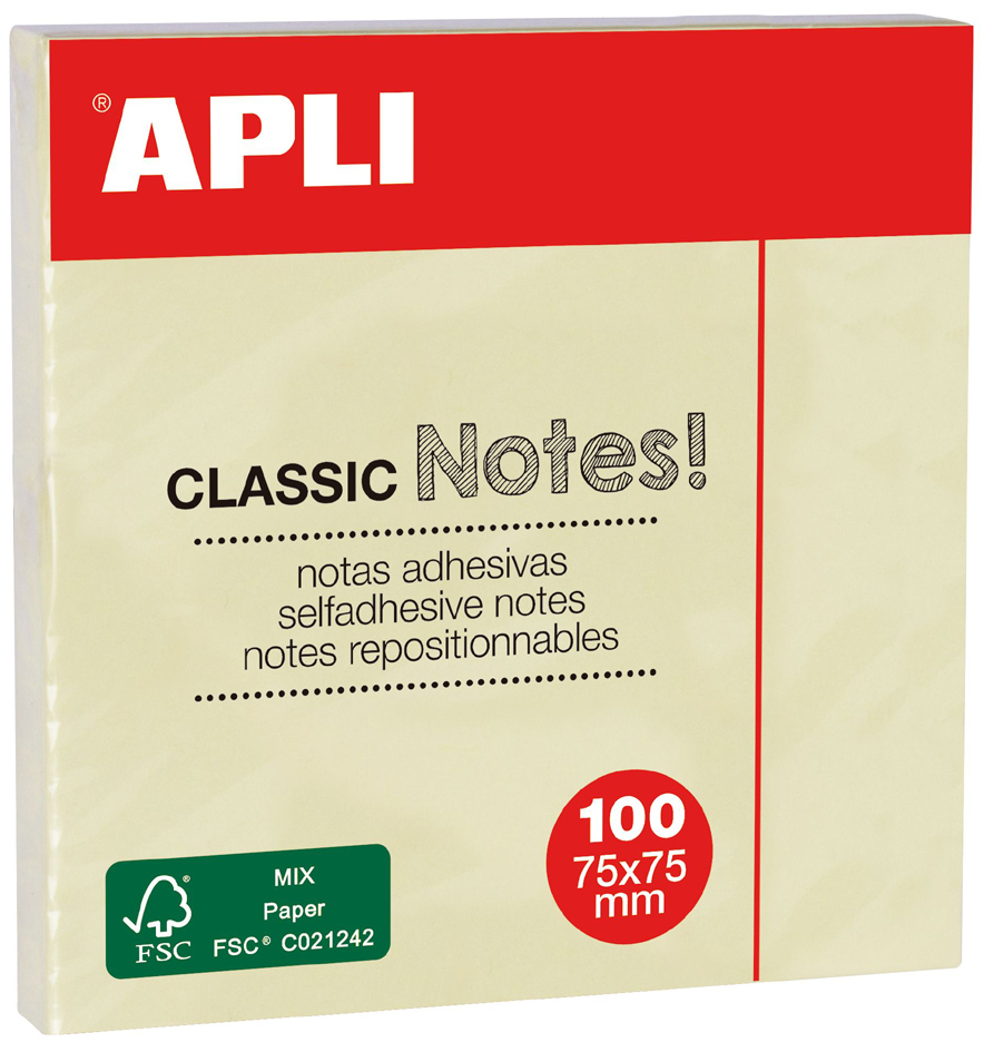 APLI Notes adhésives 'CLASSIC Notes!', 75 x 75 mm, jaune