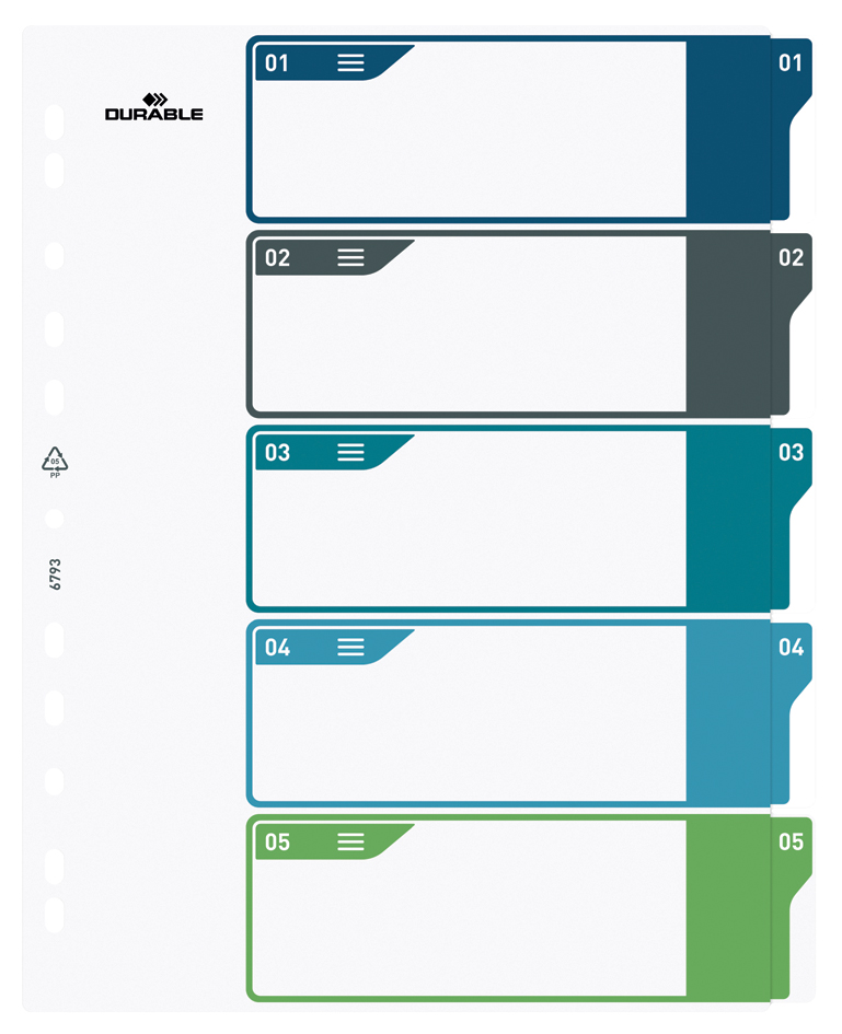 DURABLE Intercalaire en plastique, numérique, A4+, 5 touches