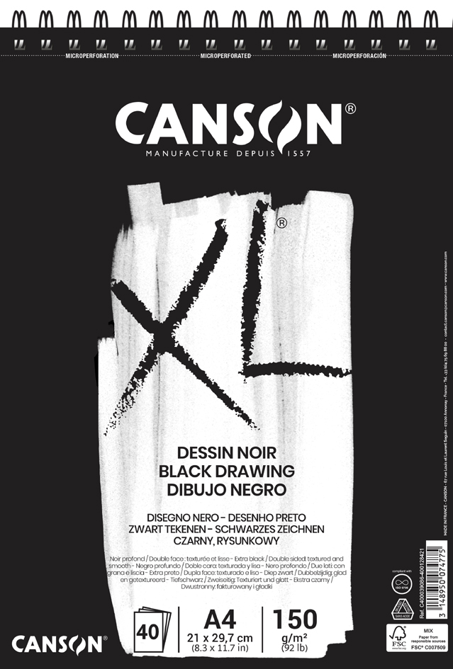 CANSON Bloc à croquis et études XL Noir, A3, noir