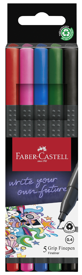 FABER-CASTELL Feutre pointe fine GRIP FINEPEN, étui de 5