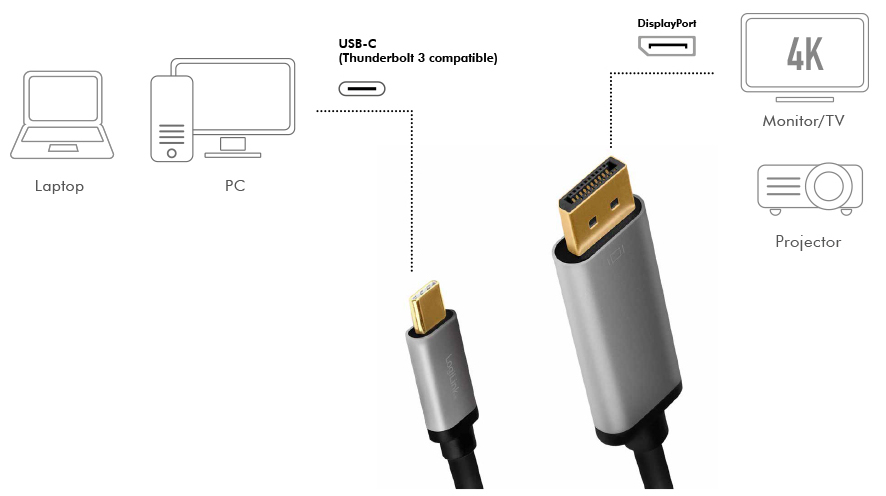 LogiLink Câble USB, fiche mâle USB-C-mâle DP, 1,8 m