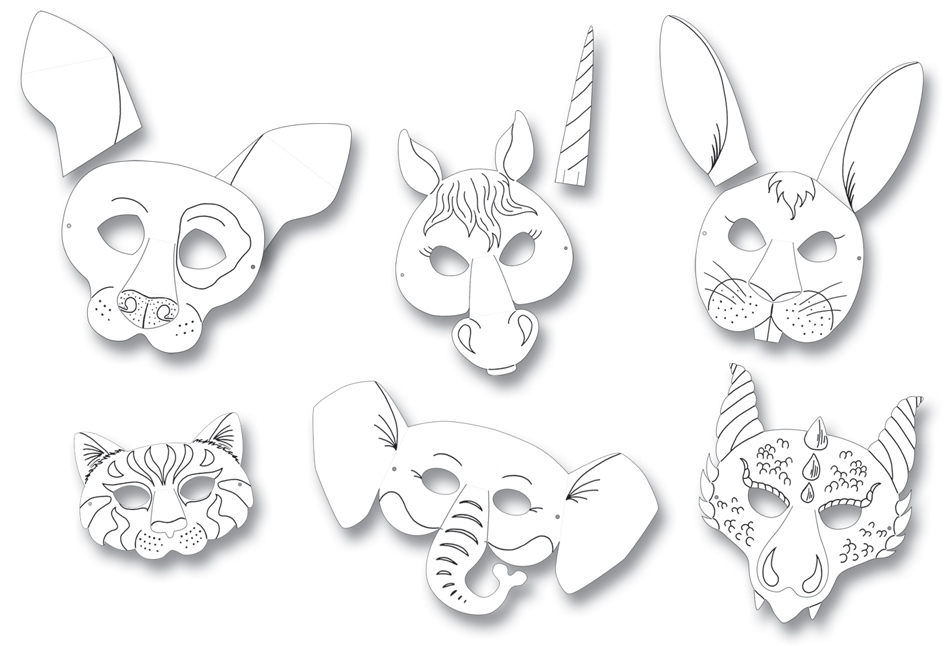 folia Masques pour enfants, en carton, 6 motifs assortis