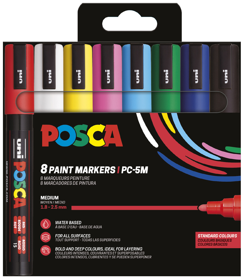 POSCA Marqueur à pigment PC5M, étui de 8, assorti métallisé