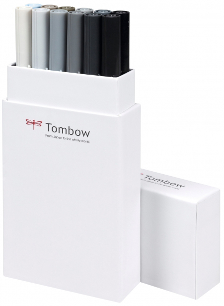 Feutres "ABT DUAL BRUSH PEN", set de 12 teintes grises