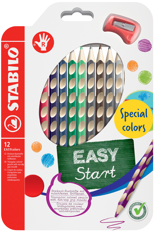 Crayon de couleur triangulaire EASYcolors R, étui de 12 nouvelles couleurs