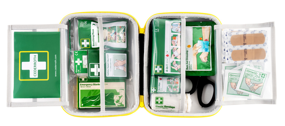 Kit de premiers secours dans un coffret à coque dur, ouvert