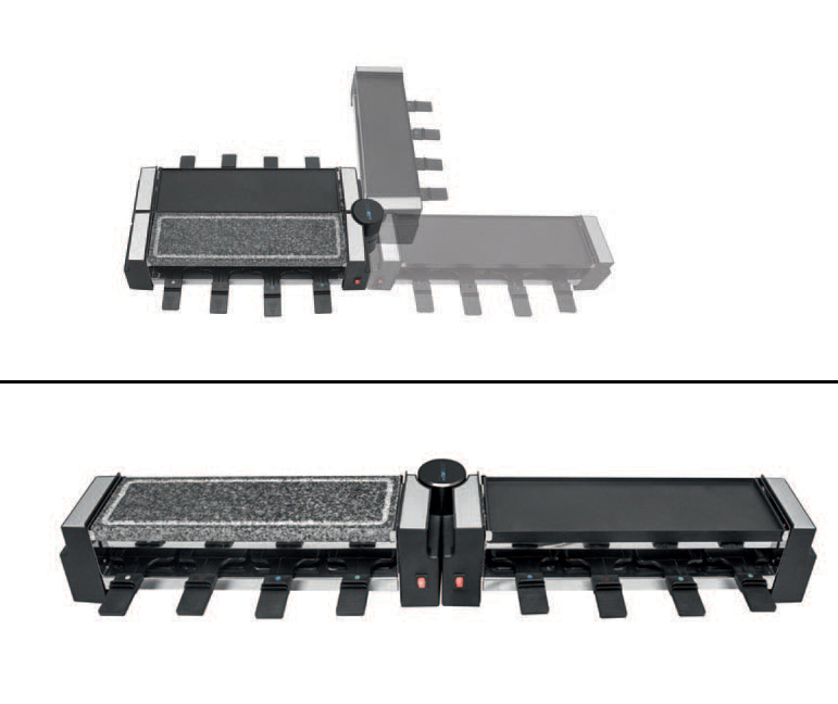Surfaces de grillade peuvent être tournées à 180° / différentes positions possibles
