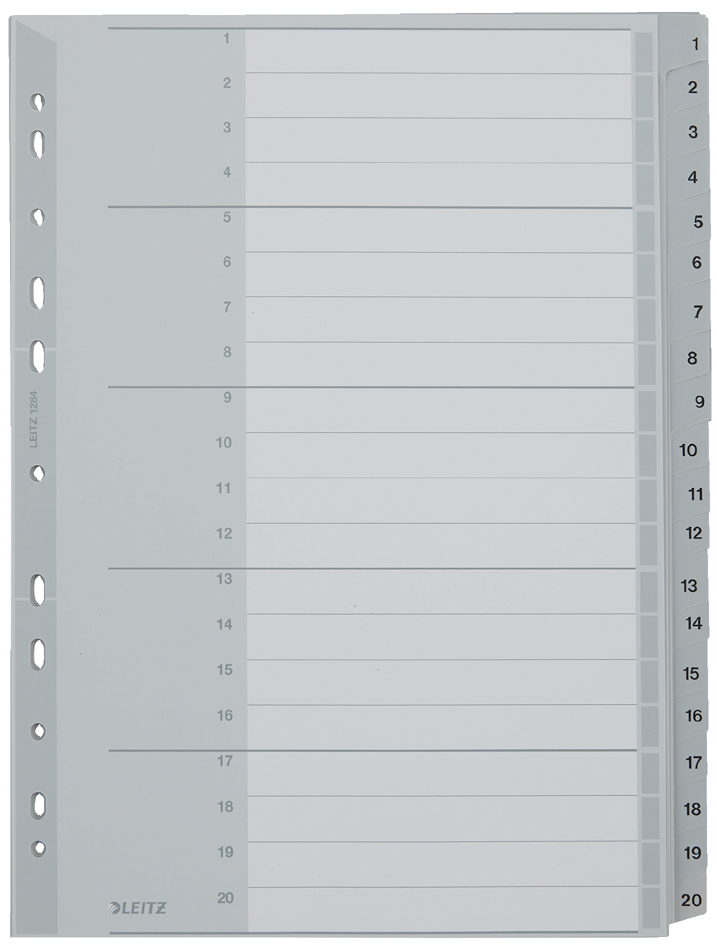 LEITZ Intercalaires en plastique, numéroté, format A4 extra
