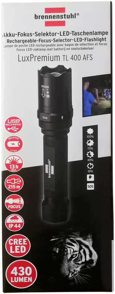 Lampe de poche LED sur batterie avec mise au point LuxPremium TL 400 AFS IP44, sous blister
