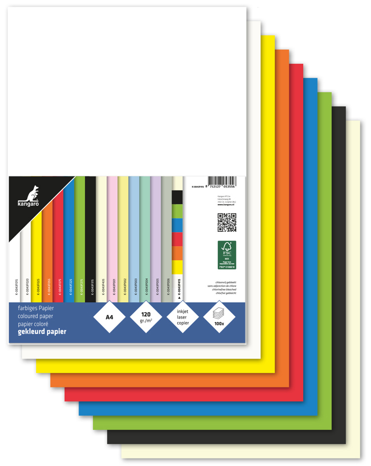 kangaro Papier multifonction, A4, 120 g/m2, assorti