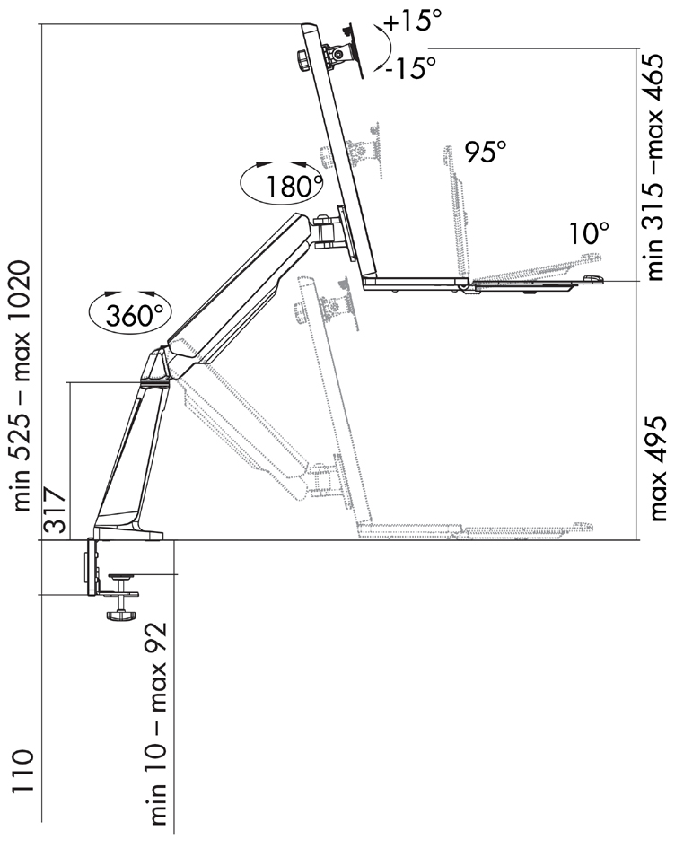Poste de travail assis-debout - dimensions