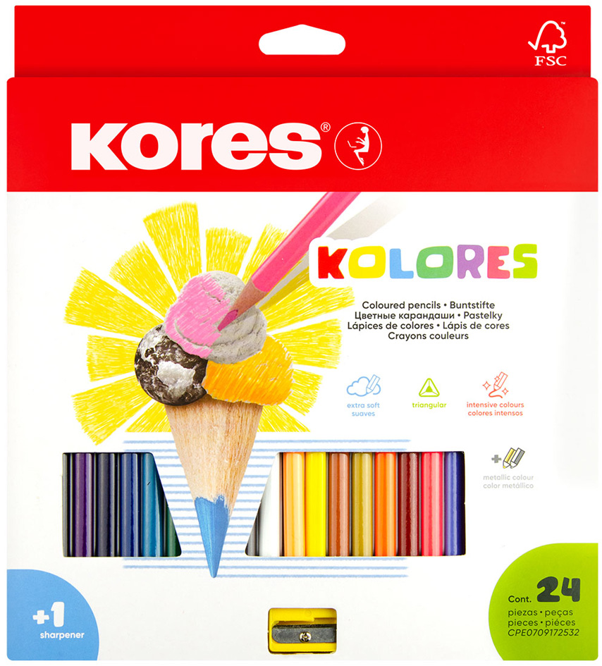 Kores Crayon de couleur triangulaire 'Kolores', étui carton