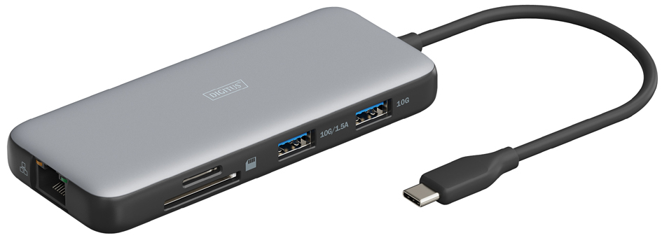 DIGITUS Station d'accueil USB-C, 8 ports, gris/noir