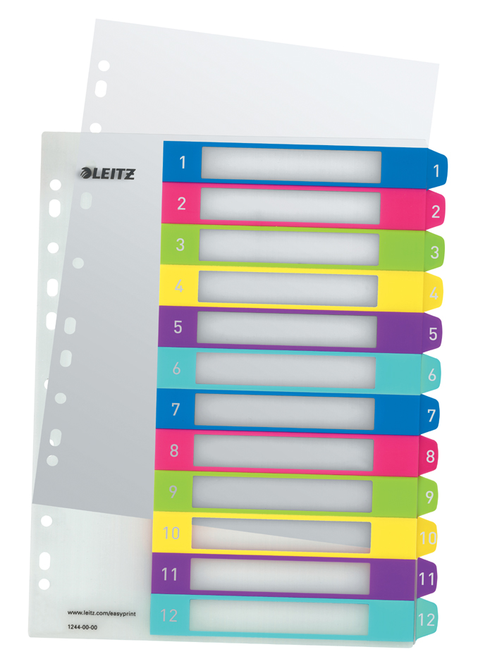 LEITZ Intercalaires en plastique WOW, numéroté, A4, 1-12