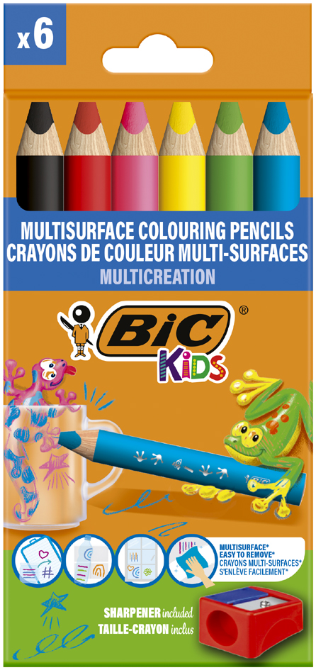 Crayon de couleur triangulaire multi-surfaces, étui en carton de 6