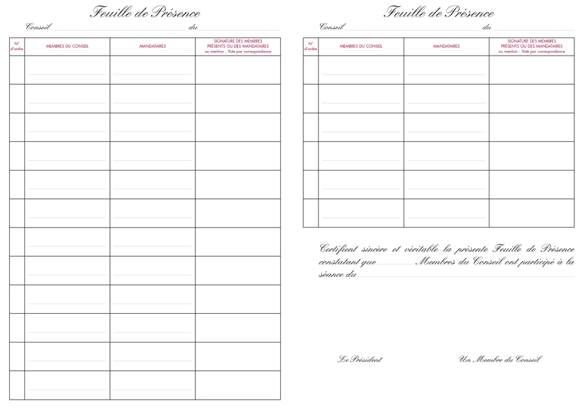 ELVE Registre 'Présence au conseil', 104 pages, 297 x 210 mm