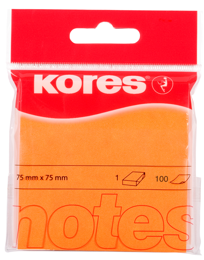 Kores Note adhésive 'NEON', 75 x 75 mm, uni, orange fluo