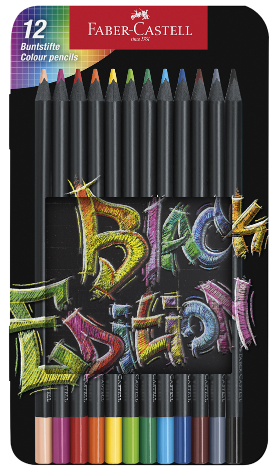 FABER-CASTELL Crayon de couleur Black Edition, étui de 12