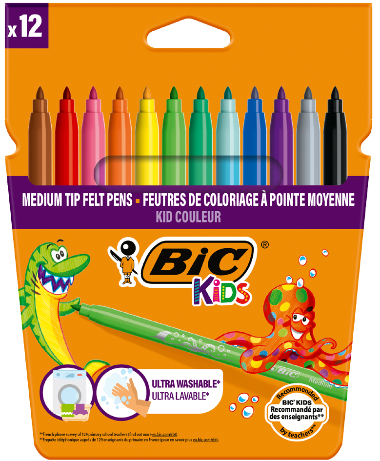 BIC KIDS Feutre Kid Couleur medium, étui en carton de 12