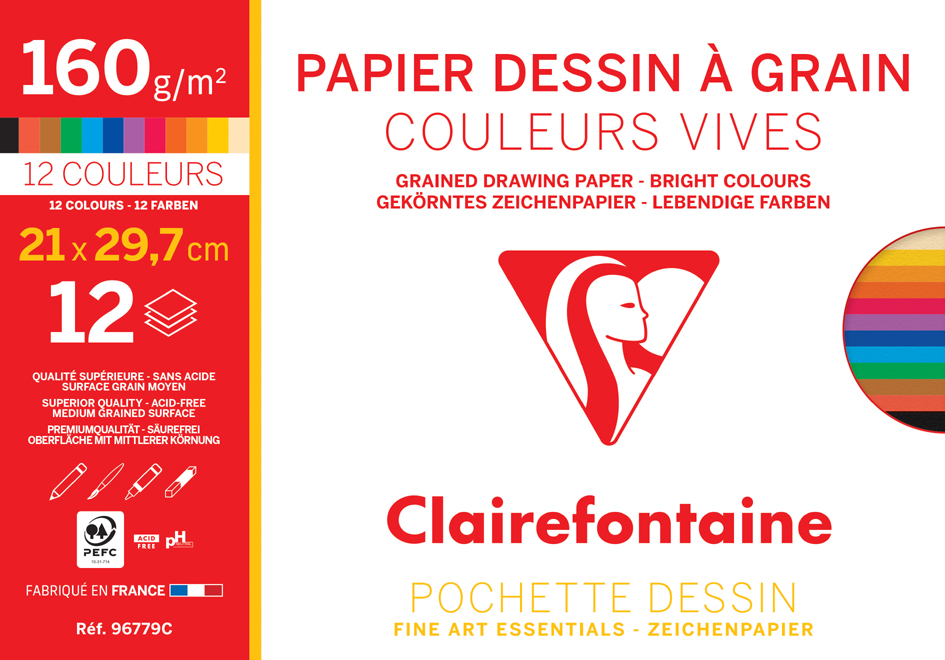 Clairefontaine Papier dessin 'à Grain', A3, couleurs vives