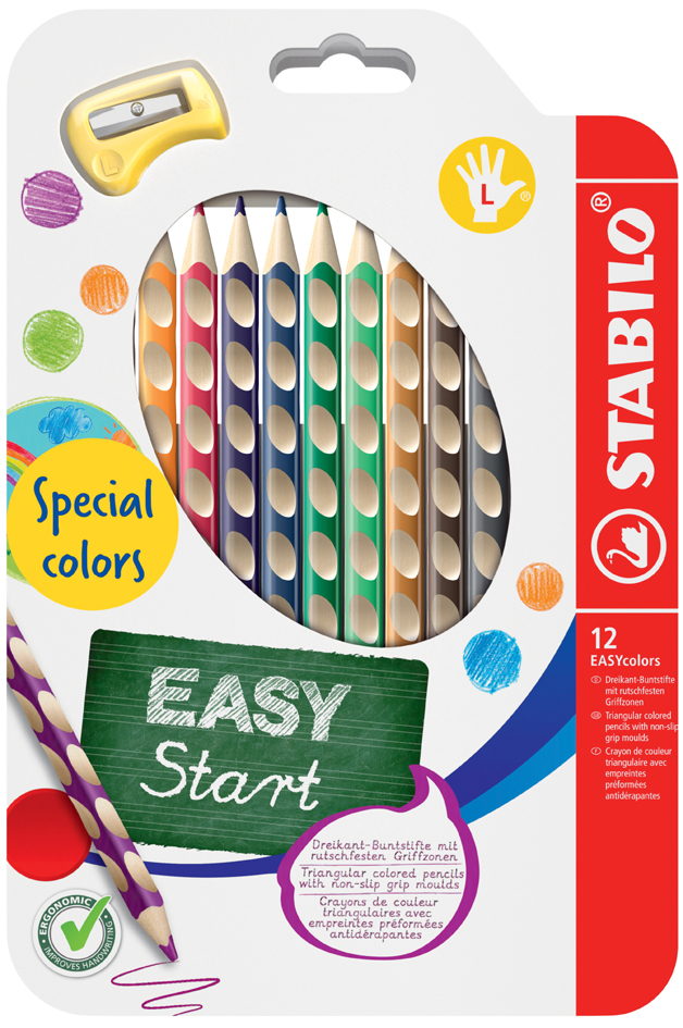 Crayon de couleur triangulaire EASYcolors L, étui de 12 nouvelles couleurs