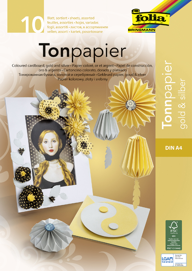 folia Bloc de papier de couleur, A4, 130 g/m2, or et argent