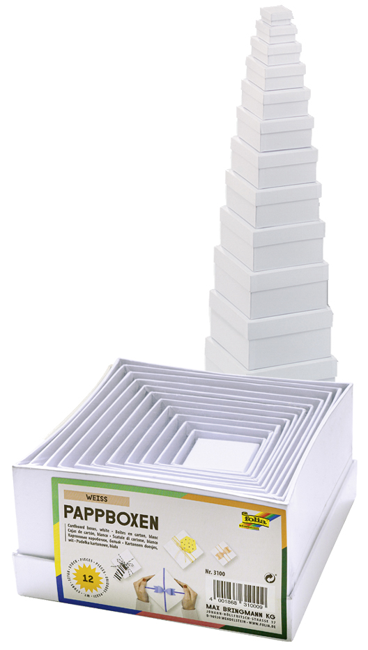 folia Boîtes de cadeau 'carré', 12 tailles assorties, blanc