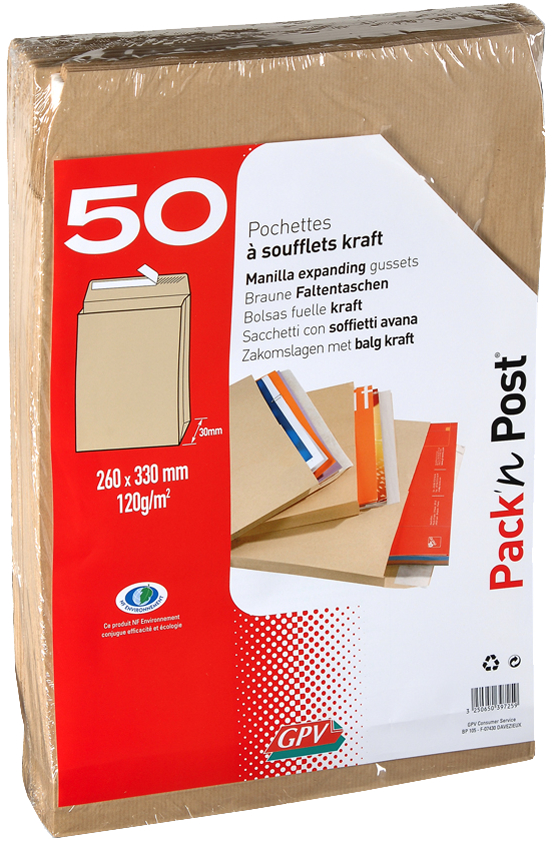 Visuel de référence: Pochettes à soufflets kraft brun, petit paquet